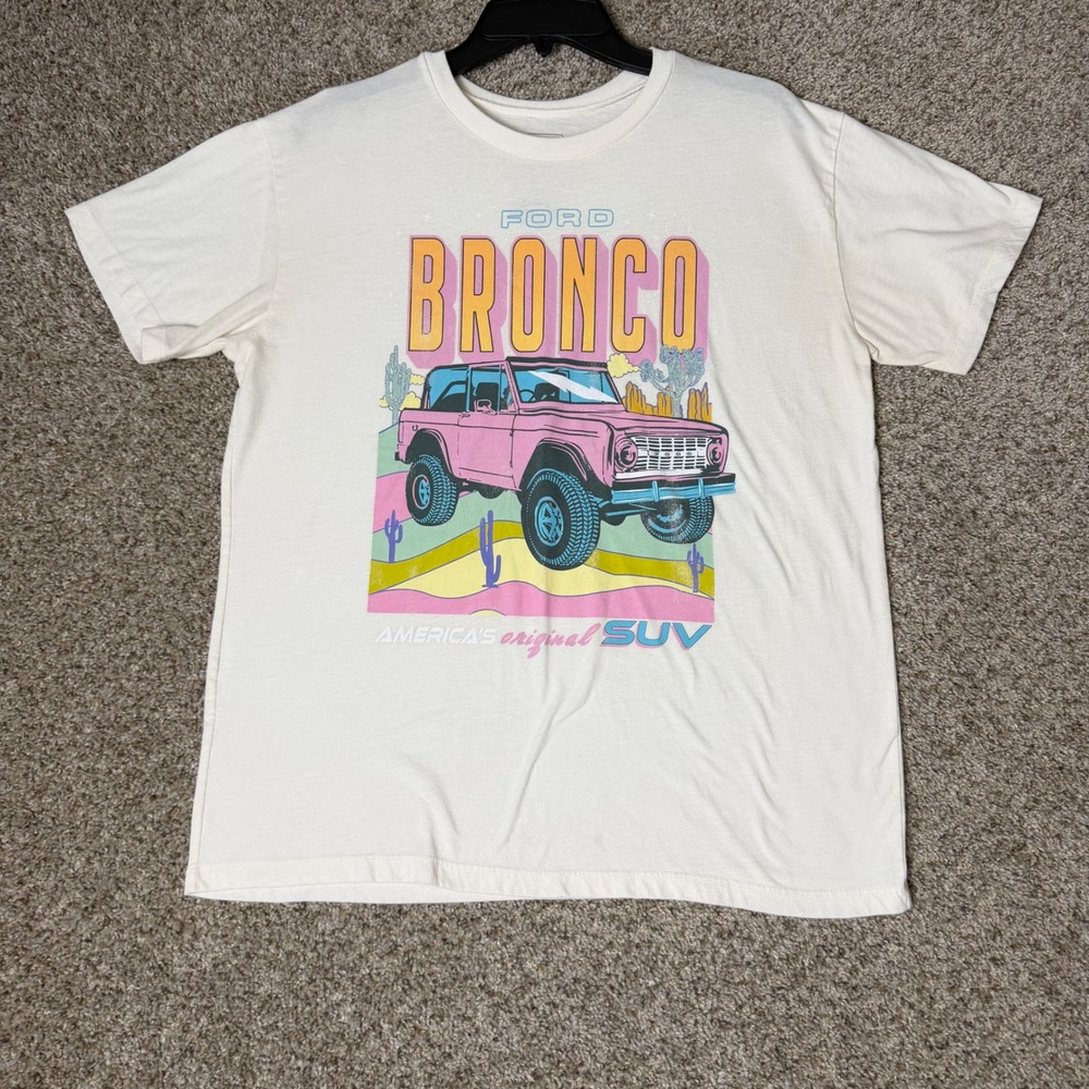 Ford Bronco Graphic T-Shirt Mens Large Cream Americas Original SUV Retro
